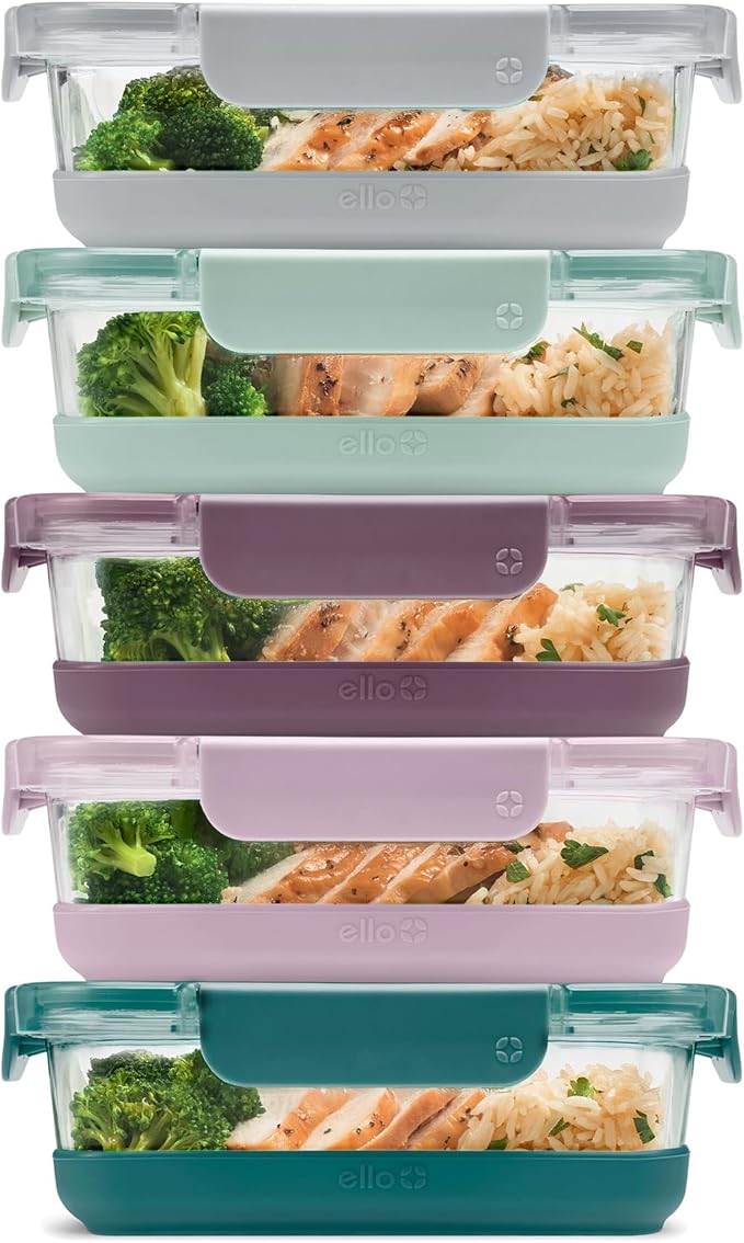 Ello Duraglass 3.4 Cup Meal Prep Sets 10Pc, 5 Pack Set- Glass Food Storage