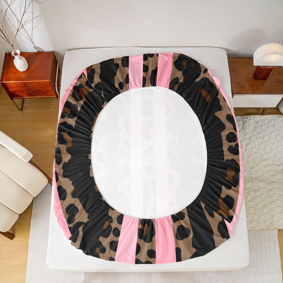 jejeloiu Brown Leopard Print Fitted Sheet with 1 Pillowcase Twin Size Abstract Bed Sheets Set 16" Deep Pocket Boys Girls Leopard Stripes Bedding Teens Bedroom Decor Breathable