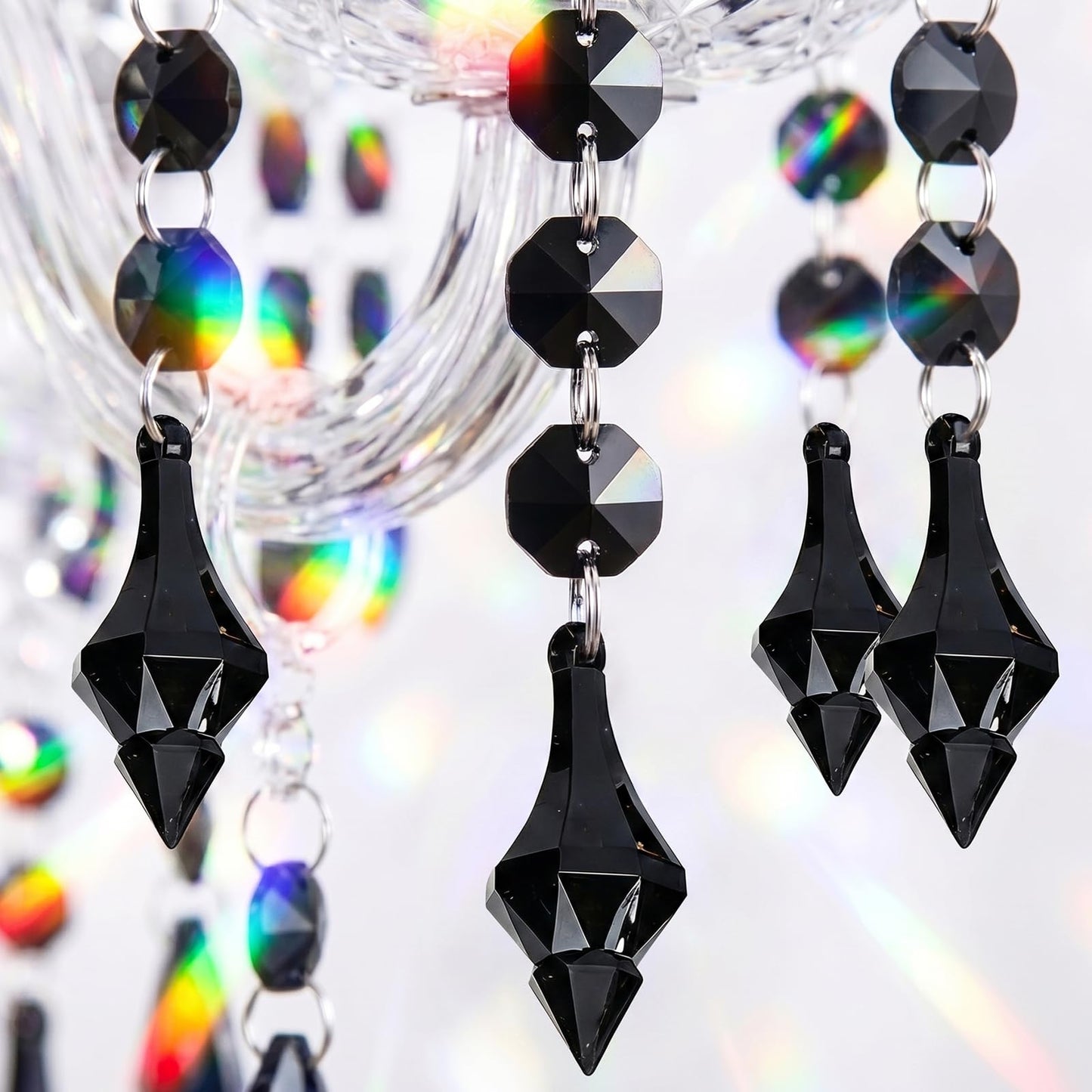 Buachois 10Pcs Clear Acrylic Crystal Ornament Beads Garland Chandelier Hanging Crystals for Wedding Party Celebration Christmas Tree Decor Black