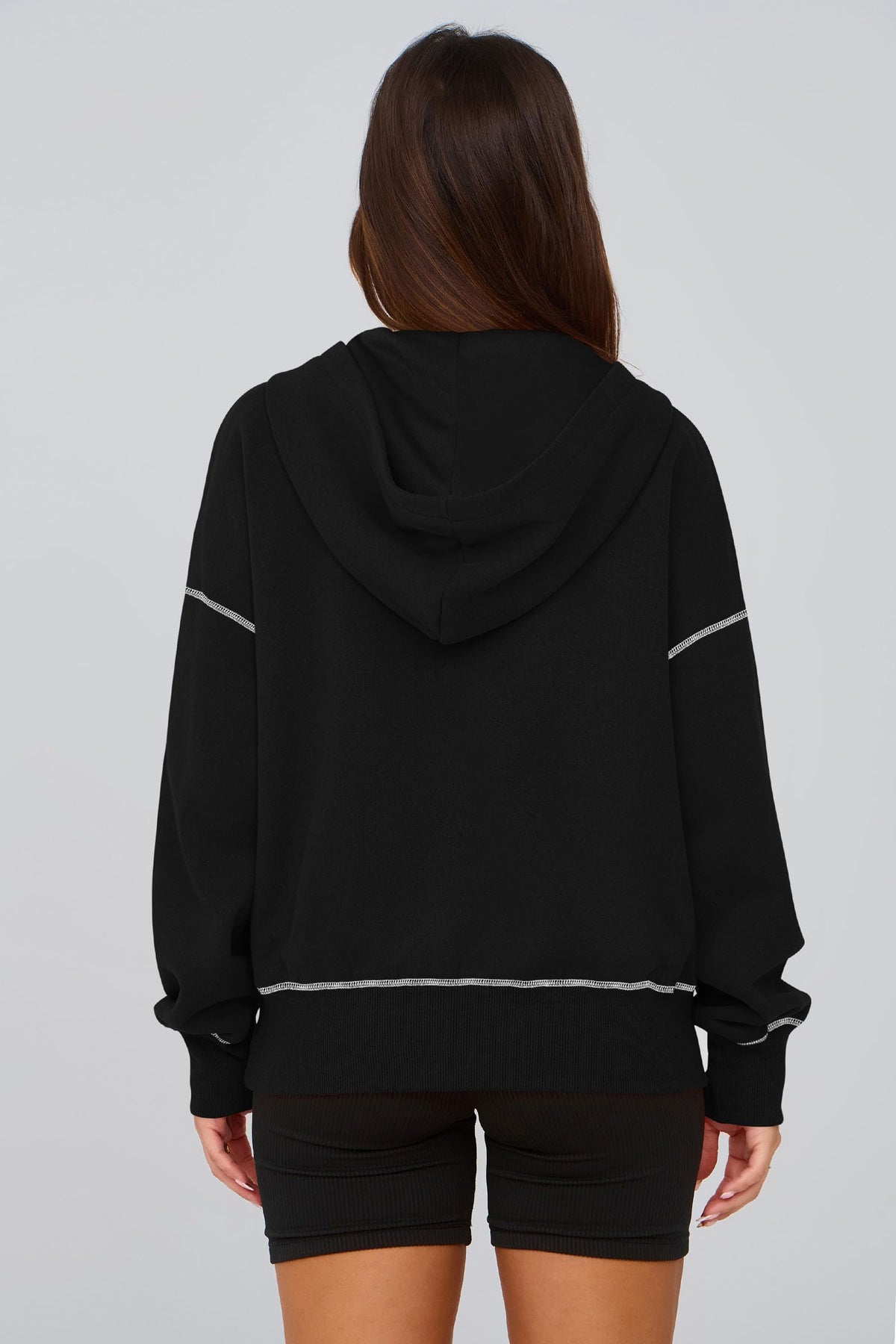 PRETTYGARDEN Women's Hooded Sweatshirts Long Sleeve Half Zip Cropped Hoodie Pullover Winter Fashion Clothes (Black,Large)
