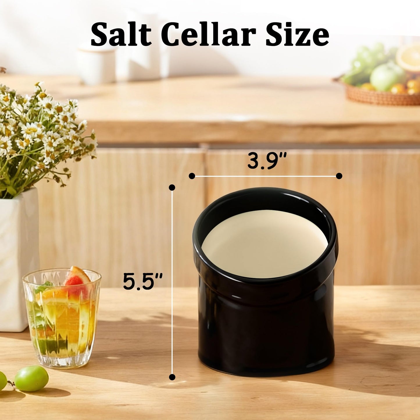 MARKETTY Salt Pig, Dishwasher Safe Ceramic Salt Cellar Modern and Minimalist, Salt Pig Ceramic for Convenient Access to Seasoning, Wide Caliber Salt Holder for Counter (Black)