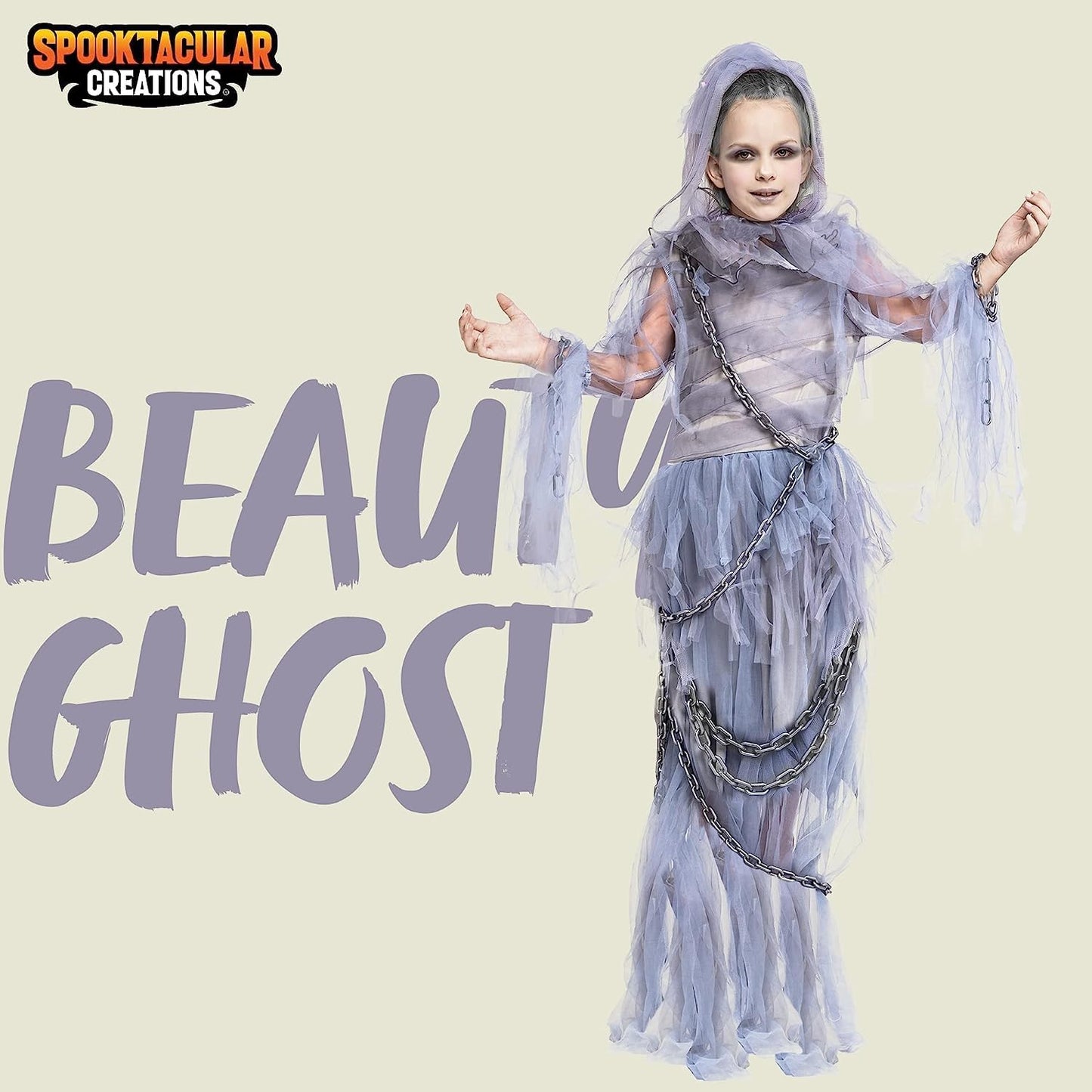 Spooktacular Creations Halloween Haunting Beauty Ghost Girl Costume, Scary Ghost Dress Midnight Costume for Halloween Dress Up Party-XL(12-14yr)
