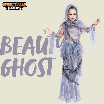 Spooktacular Creations Halloween Haunting Beauty Ghost Girl Costume, Scary Ghost Dress Midnight Costume for Halloween Dress Up Party-XL(12-14yr)