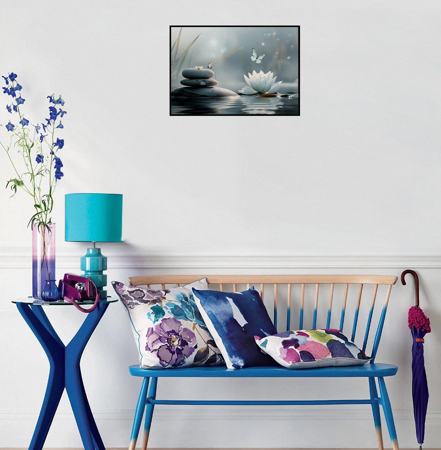 Floral Butterfly Lotus Canvas Wall Art Framed Painting Prints Posters Artwork Wall Decor Zen Spa Decor Spiritual Wall Art Yoga Meditation Room Zen Office Wall Decor 16x24 Inches