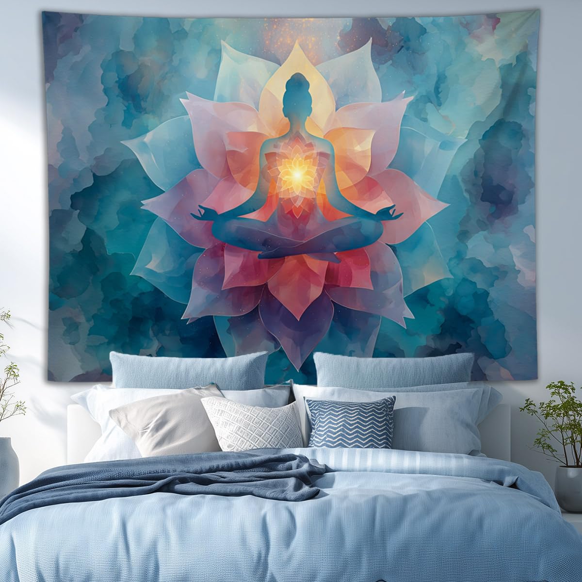 YJDYJD Meditation Wall Tapestry – Spiritual Chakra Wall Hanging with Vibrant Lotus Flower Design, Mindfulness Yoga Room Tapestries, Large Fabric Art for Bedroom & Studio