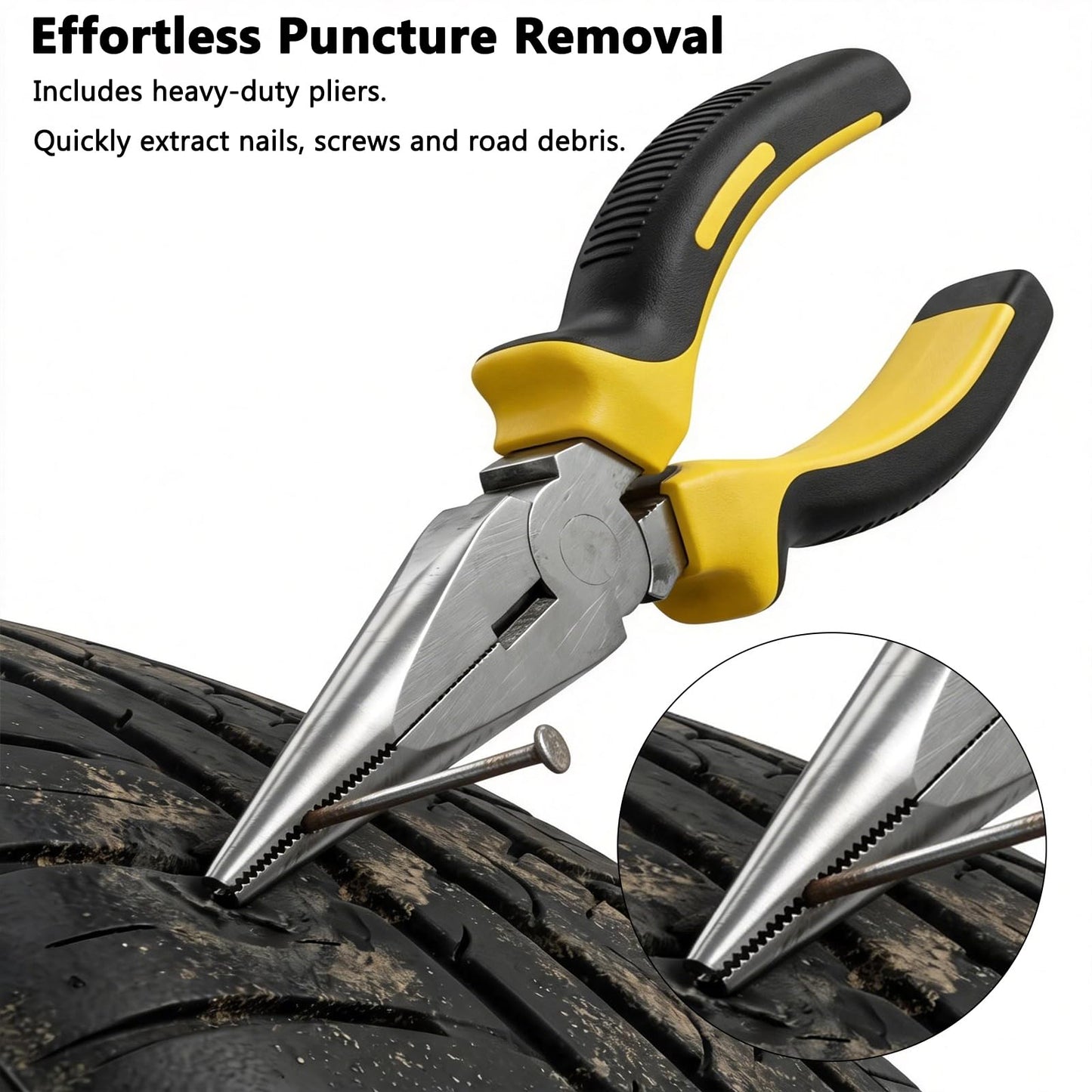 45Pcs Tire Repair Kit with Tire Plugs & Rubber Nail, Professional Heavy Duty Emergency Tire Repair Screw Tool Kit, Flat Tire Repair Plug Kit for Car Motorcycle ATV Tractor Truck Lawn Mower (Gray)