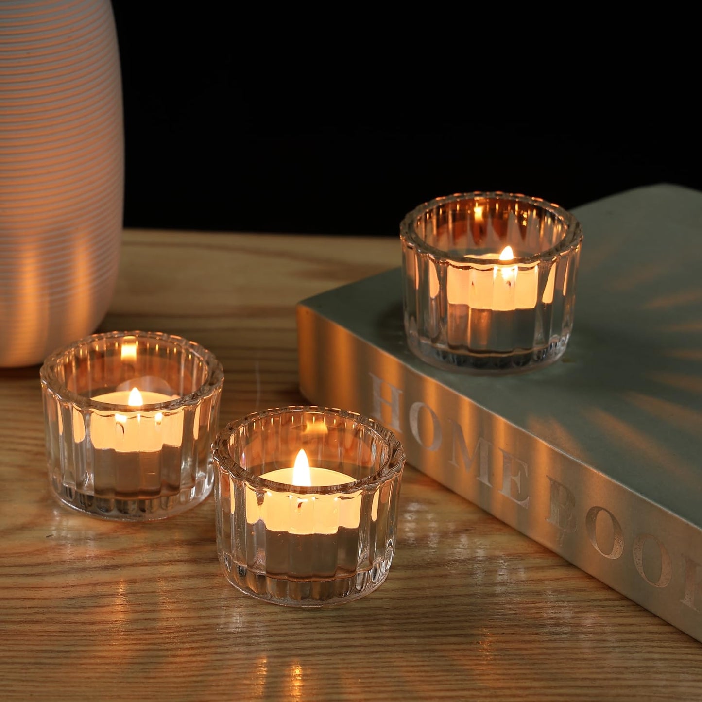 Tealight Candle Holder Set of 24, Clear Tea Light Candle Holder Glass for Wedding Decor, Tea Light Holders Bulk for Home Decor (Clear)