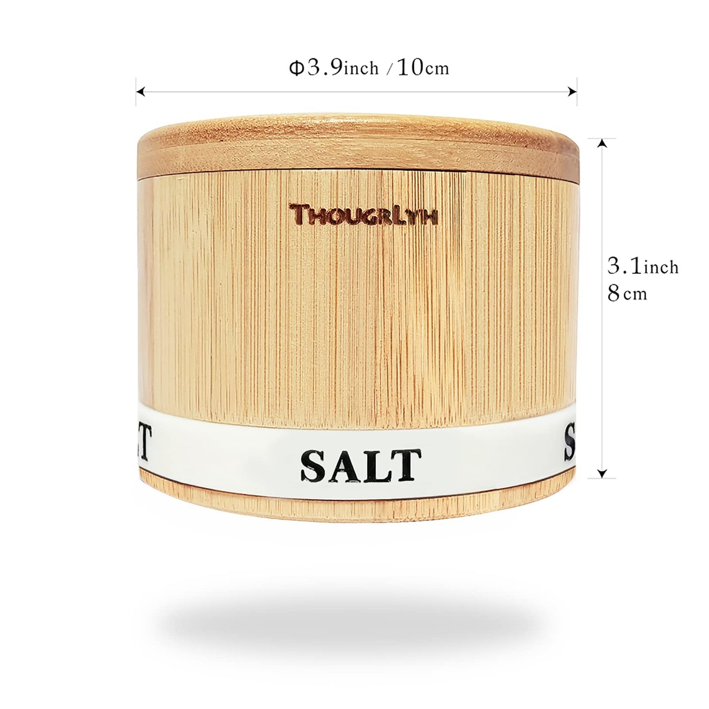 ThougrLyh Salt Box Bamboo Pepper and Salt Container with Swivel Lid and Spoons, Spice Cellar with Mat and Labels, Holder for Seasoning and Small Items, Dual 13 Oz Capacity