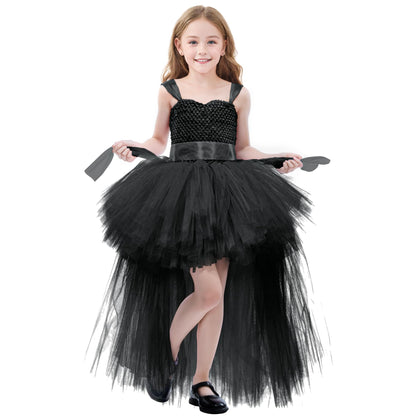 Halloween Black Tutu Dress for Girls Tulle Dresses Fairy Costume Princess Dress up for Kids Toddler Little Girl Birthday Party Outfit Size 5-6