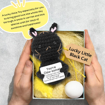 AICase Positive Black Cat Crochet Animals Emotional Support Nuggets Inspirational Knitted Unique Small Decorations Birthday Gifts for Women Men Her Him Sister Mom Dad Girls Boys Fans