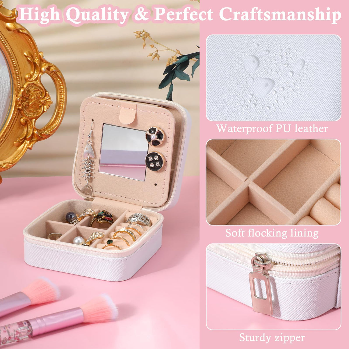mekueeex 6Pcs PU Leather Small Travel Jewelry Case Organizer Storage, Bridesmaid Gifts Jewelry Box with Mirror for Women Girls