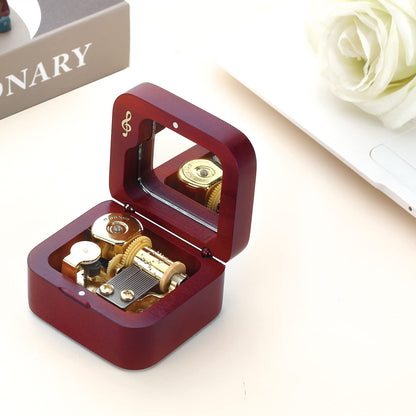 JYmusic Natural Solid Wood Clockwork Square Note Octave Box with Pause and Play Function, Gift for Birthday/Mother's Day/Children's Day/Valentine's Day/Christmas, Wine-red.