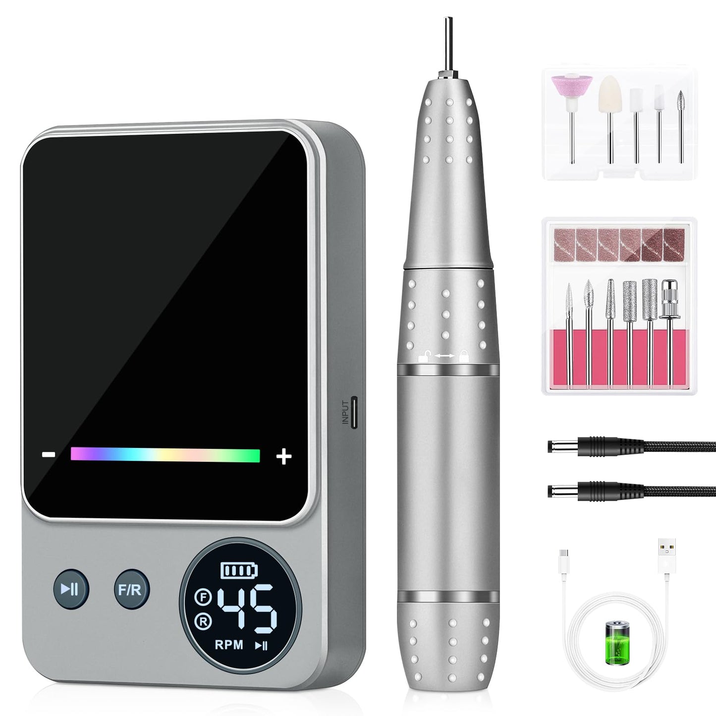 Electric Nail Drill Professional 45000RPM, Portable Smart Touch Display Electric Nail File, 4000mAh Rechargeable Nail Drill Kit for Remover Acrylic & Gel Nails Manicure for Salon Home