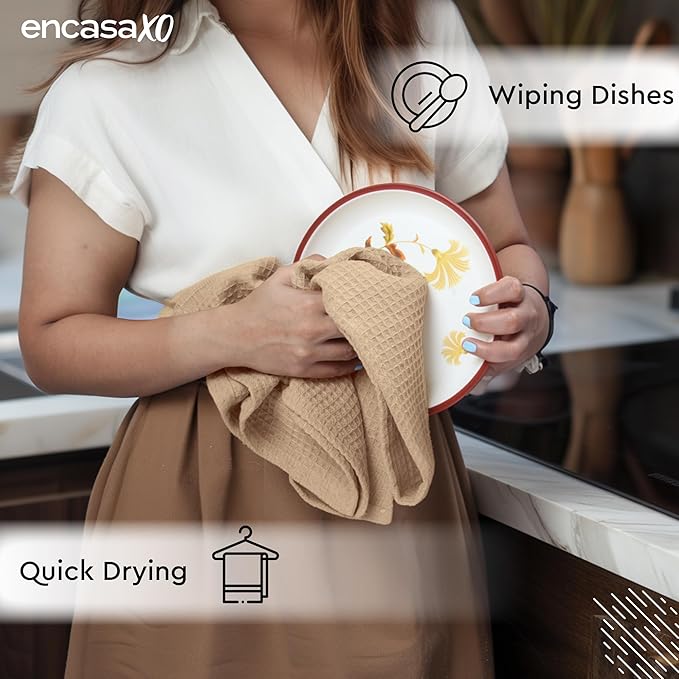 Encasa XO Kitchen Dish Towels Set | Multicolor | Waffle Weave and Flat Hand Tea