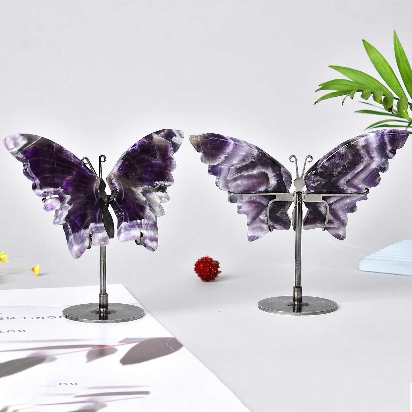 JIC Gem Chevron Amethyst Crystal Butterfly Art Gemstone Figurine1 Pair, 10cm