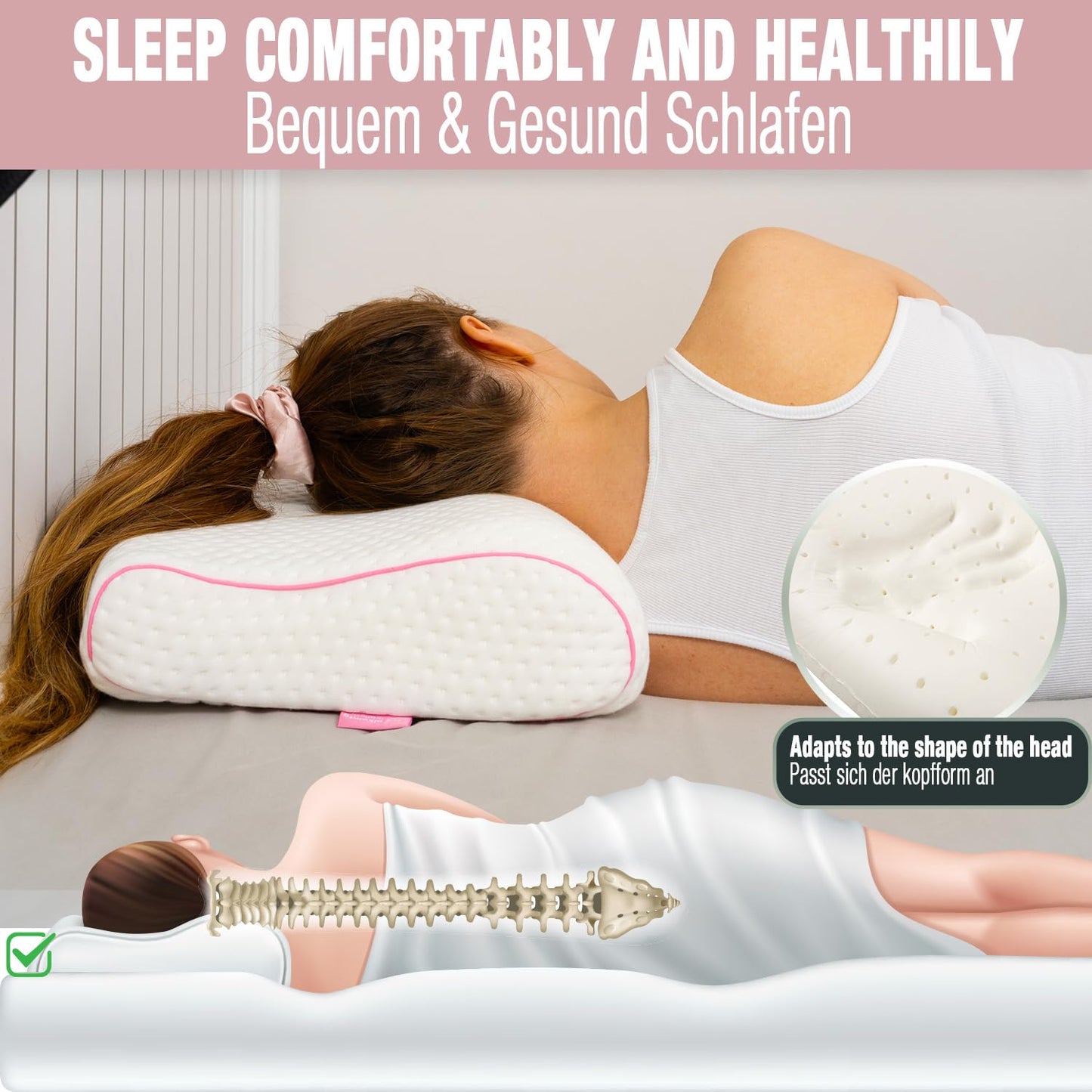 Alkamto Travel Pillow-Camping Pillow-Orthopedic Neck Support Memory Foam Pillow with Temperature Regulating Pillowcase-Extra Cotton Cover-Carry Bag-Small pillow for travel by car,plane,train and hotel