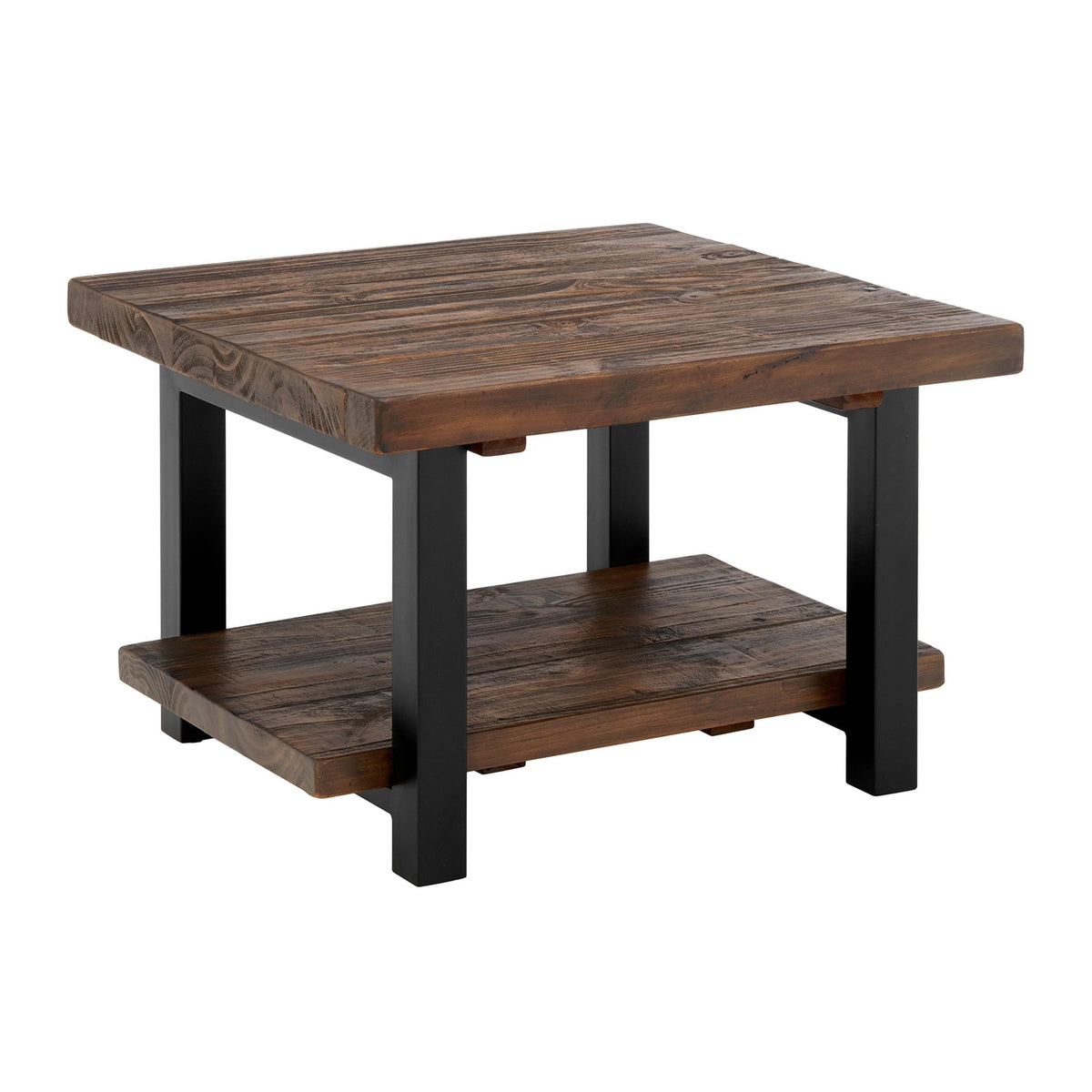 Pomona 27-Inch Square Solid Wood Coffee Table with Metal Legs – Modern Farmhouse Rustic Small Space Table by Alaterre Furniture (Rustic Brown)