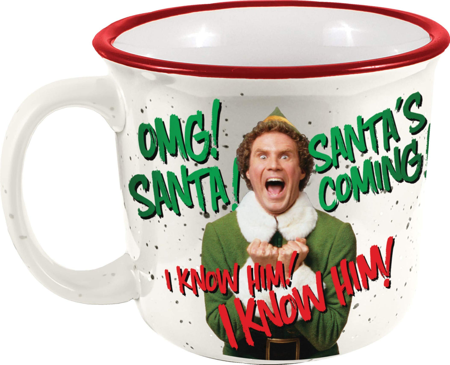 Spoontiques Elf Christmas Ceramic Camper Mug, 14oz - Microwave & Dishwasher Safe, for Cold & Hot Beverages - Smiling