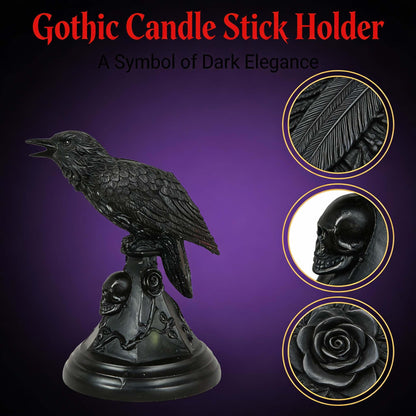 Dark Gothic Candlestick Raven/Owl Halloween Candle Stick Holder, Gothic Statue Figurine Holder Holder Stand, Gothic Home Decor Accessory (Raven)