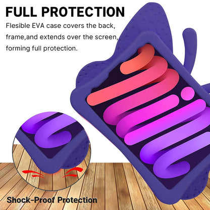 JGY iPad mini 6 7 A17 Pro 8.3 2024 Pretty Butterfly Case for Kids Girl Light Safe EVA Foam Full Cover Sturdy Kids case with Stand Pencil Holder Shockproof Rugged case for iPad mini 6th 7th (Purple)