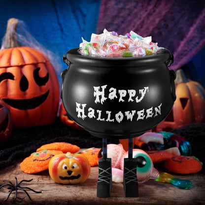 Shappy Halloween Decorations Cauldron Candy Bowl 8 Inch Plastic Black Witches Legs Candy Dish Bucket for Halloween Decor with Stickers Kitchen Trick or Treat Party Supplies Home Indoor Decor