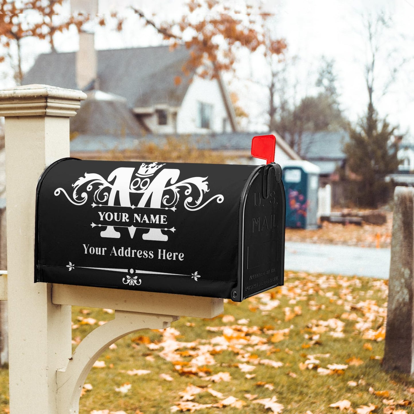 Harooni Personalized Custom Mailbox Covers Magnetic Standard Size 25.5x21 Inch Custom Monogram Family Name Mailbox Wraps Customized Address Numbers Post Letter Box Cover for Home Gadern Decor