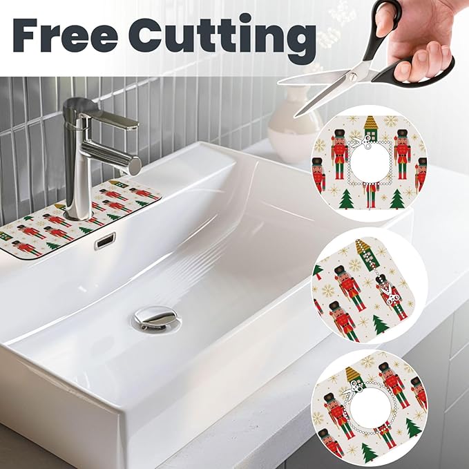 Nutcracker Christmas Tree Snowflakes Kitchen Sink Splash Guard Faucet Mat Super