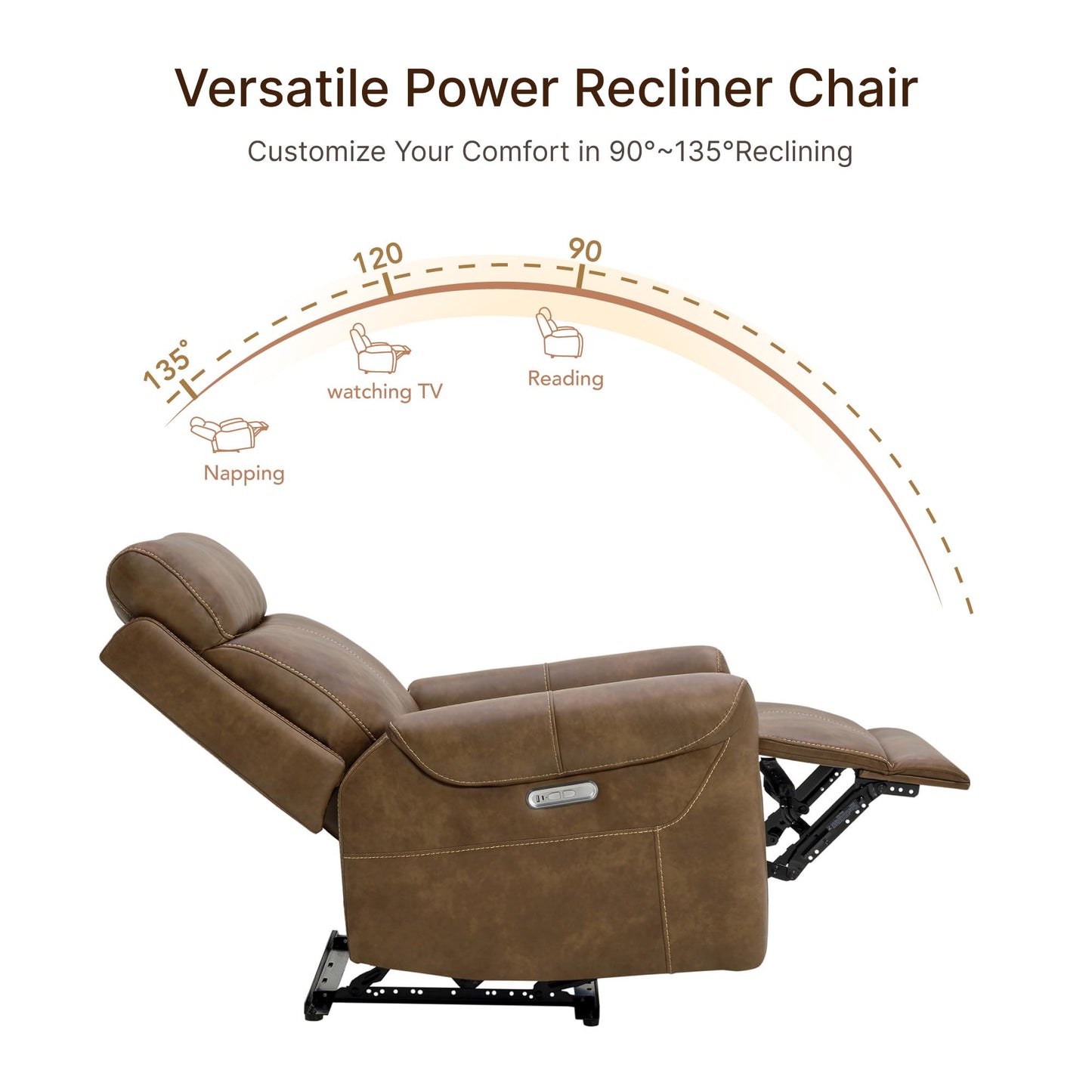 KISLOT Wall Hugger Recliner Chair for Adults, Faux Leather RV Recliner with USB Charging Ports Electric Power Reclining Sofa for Living Room Home Theater Seating Bedroom