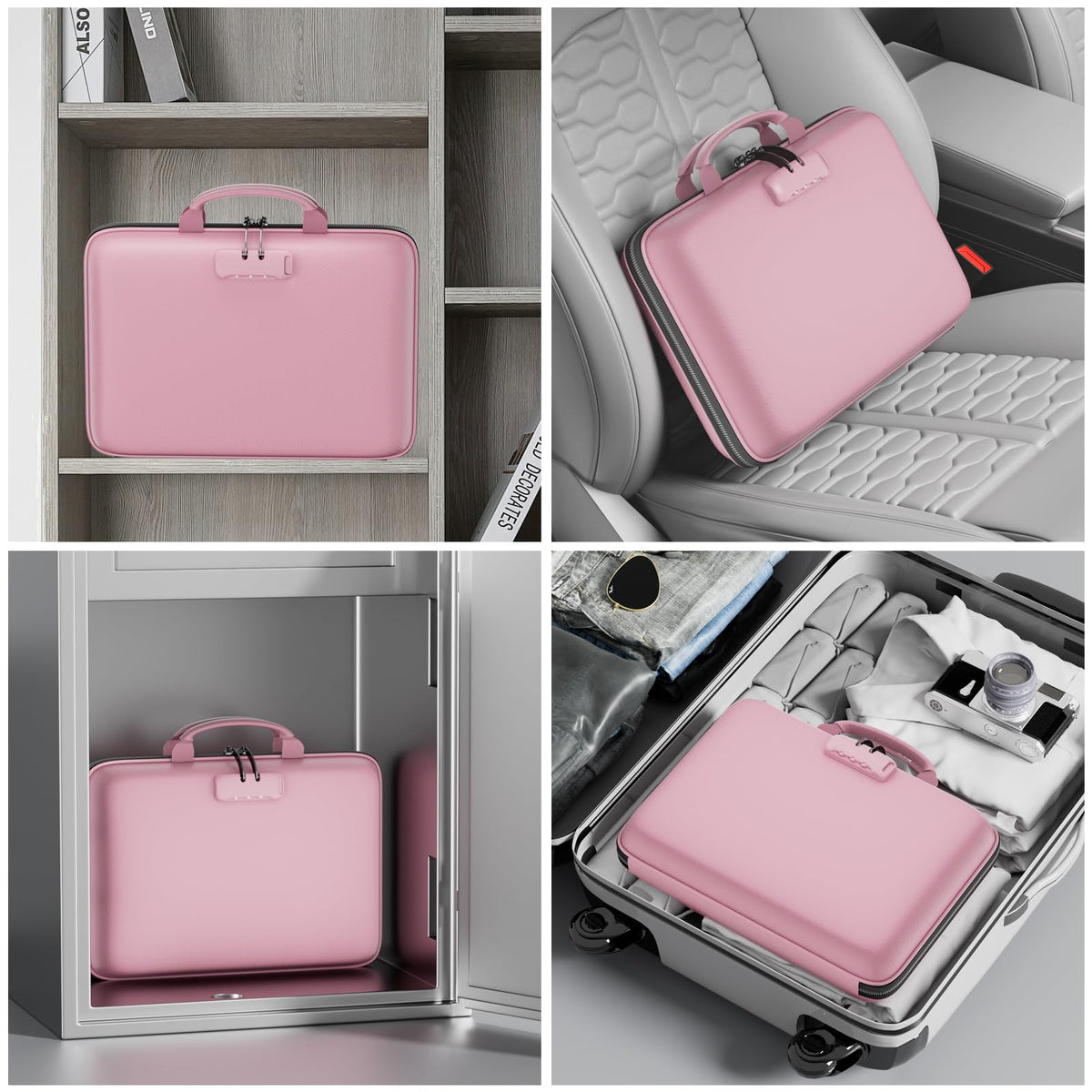 DocSafe Fireproof File Organizer with Lock, Hard-Shell Case Fireproof Document Box with 13 Pocket Accordion File Folder, Portable Home Office Travel Safe Storage for Important Documents Laptop Pink
