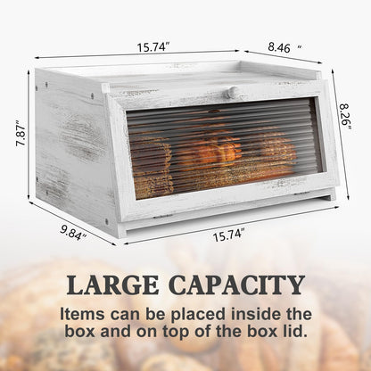 LOHASOK Bread Box for Kitchen Countertop Large Farmhouse Bread Container Bread Storage with Window Wooden Bread Holder