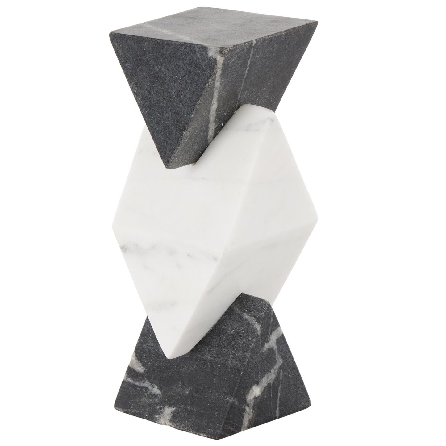 Deco 79 Marble Geometric Decorative Sculpture Stacked Pyramid Home Decor Statue with White Diamond Center, Accent Figurine 4" x 4" x 10", White