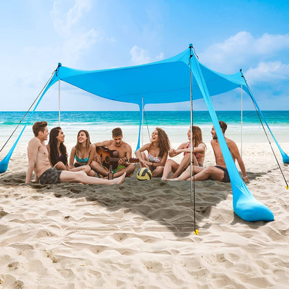 COMMOUDS Beach Tent Sun Shelter - UPF50+ Pop Up Beach Canopy with Sandbags & Sand Shovel & Windproof Poles, Portable Sun Shade for Beach, Camping, Picnics, Backyard (7x7FT)