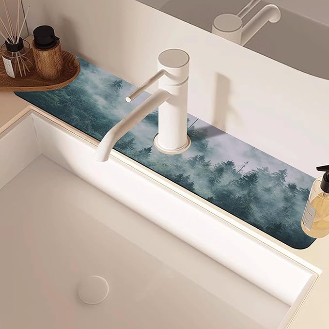 Foggy Forest Dish Drying Mat for Kitchen Sink Splash Guard Behind Faucet Sink
