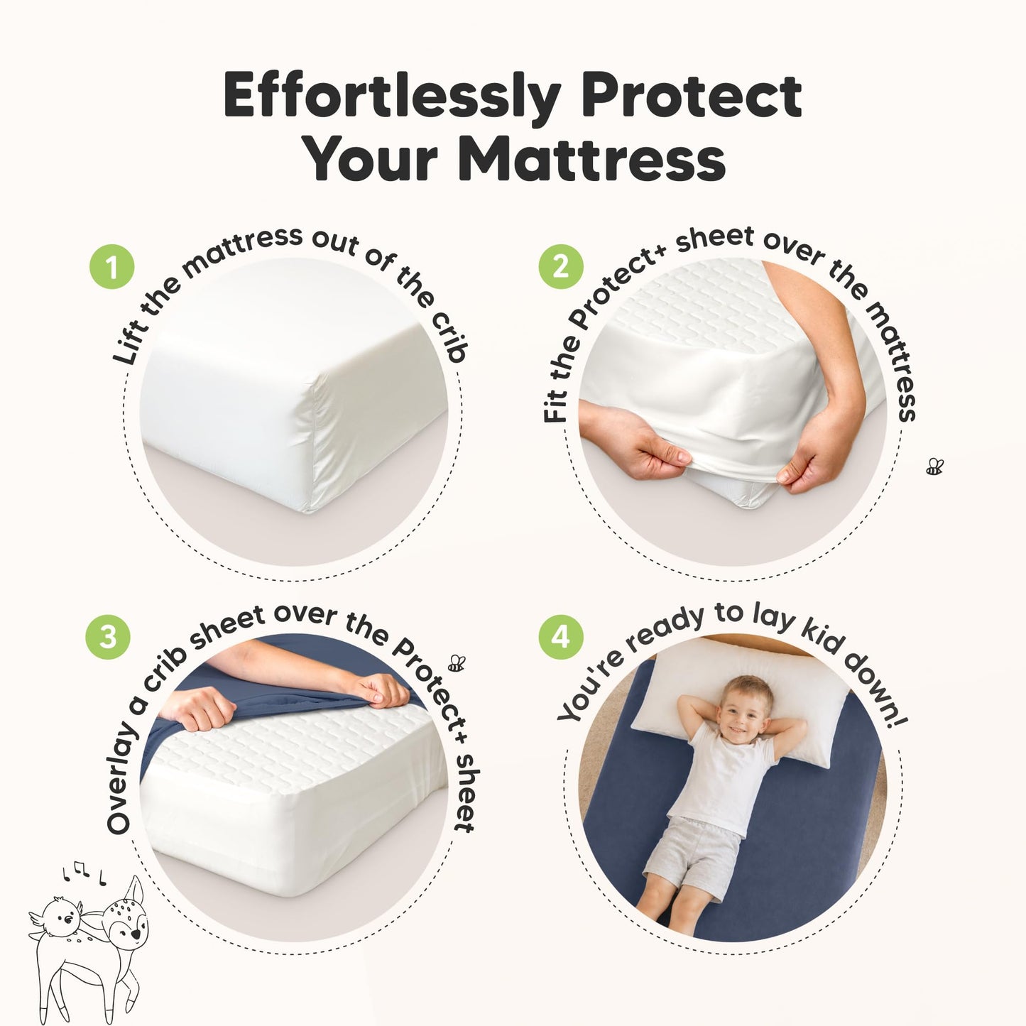 1-Pack Waterproof Twin XL Mattress Protector - Quiet Twin Size Toddler Mattress Protector Cover, 80"x39", Kids Toddler Bed Sheets, Soft Absorbent Quilted Cotton, Machine Washable (Soft White, Twin XL)