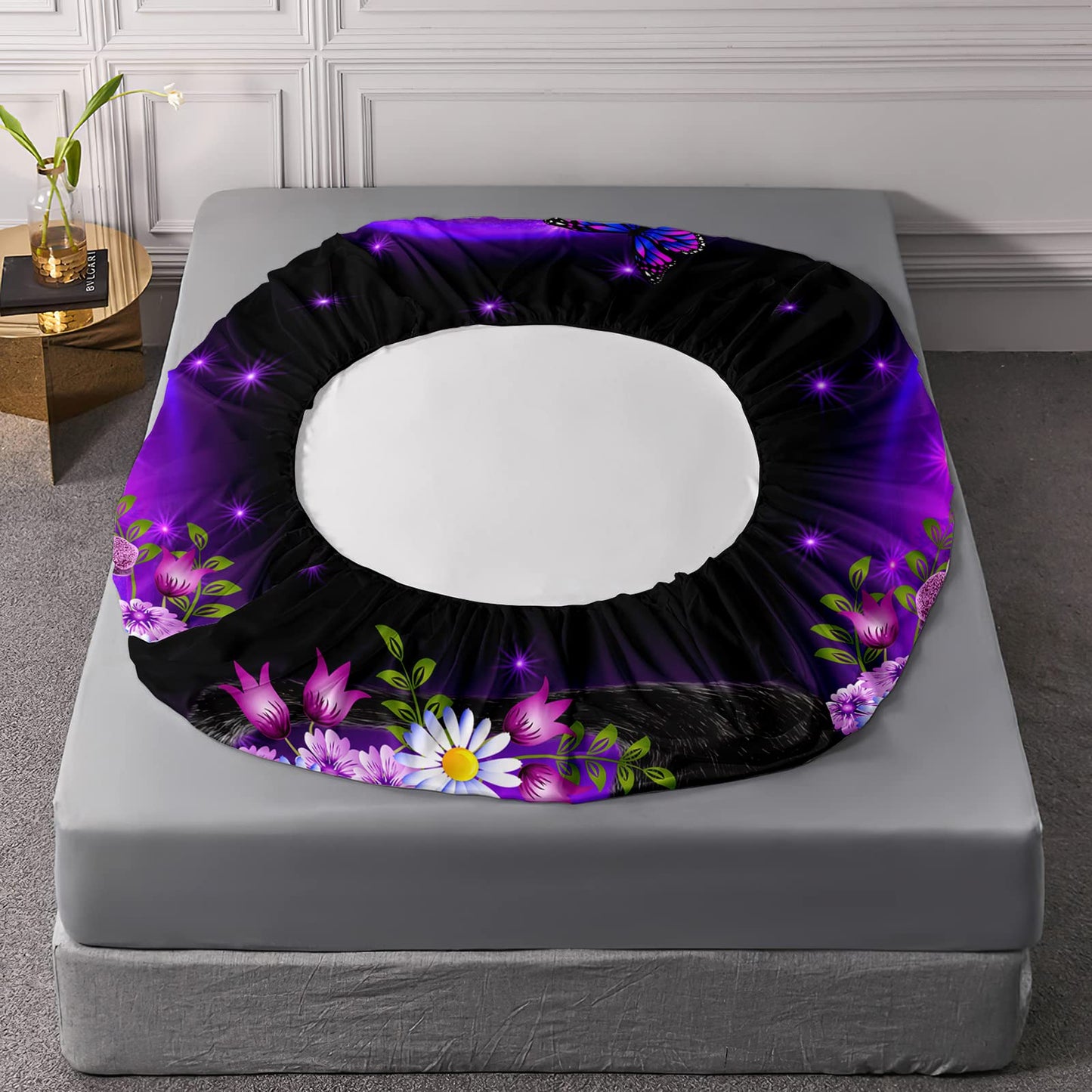 Axolotl Black Cat Bedding Cartoon Cat Sheet Set Twin,Daisy Butterflies Printed Kids Bedding Set for Kids Boys Girls Adults Room Decor,Purple Sky Sheets Set,1 Fitted Sheet 1 Flat Sheet 2 Pillowcases