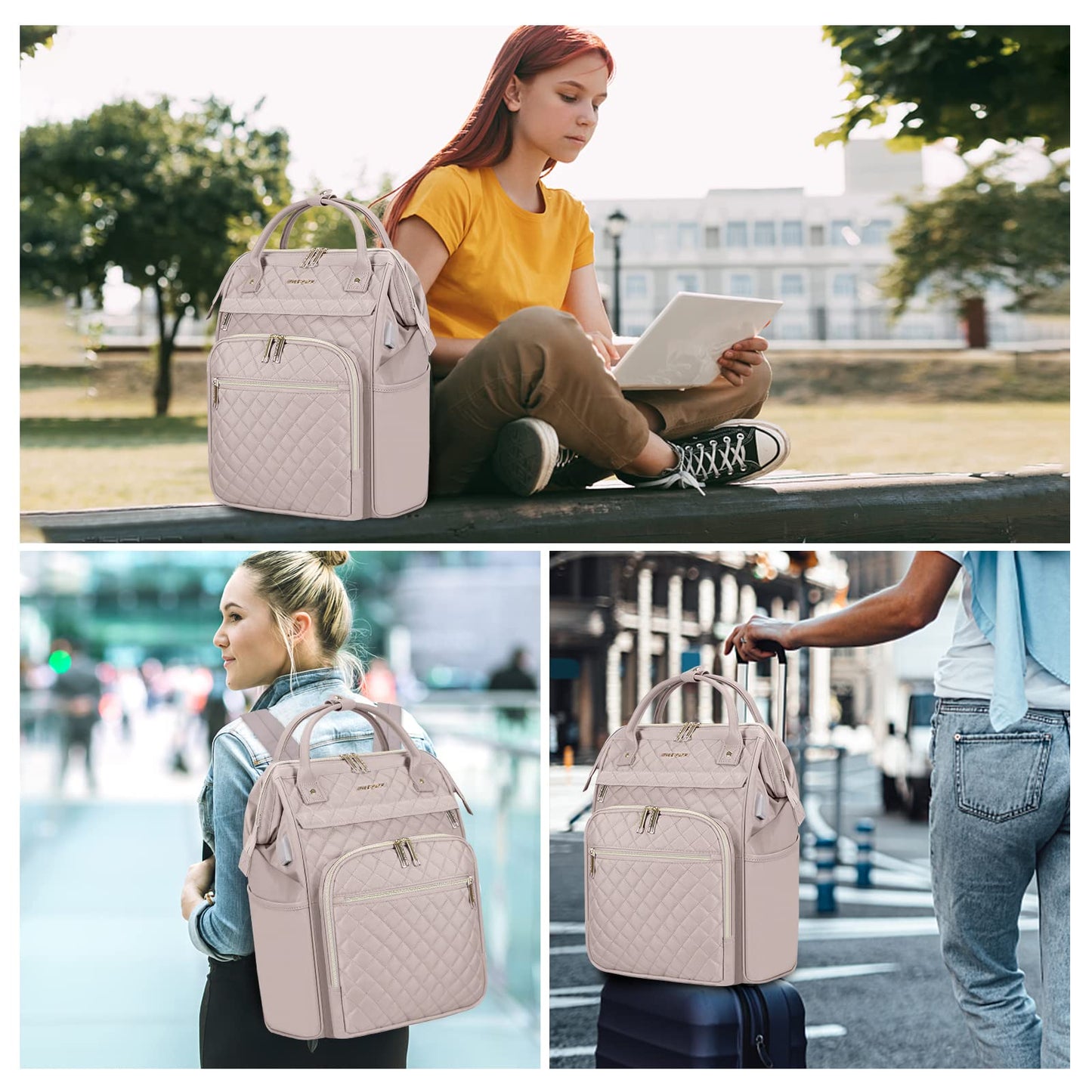 EMPSIGN Laptop Backpack Women 17 Inch, Large Laptop Rucksack Wide Open, College School Backpack with USB Charging Port, Water Repellent Travel Business Work Bag Computer Bookbag for Men, Dusty Pink
