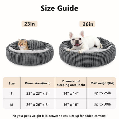 SIWA MARY Small Dog Bed with Attached Blanket, Cozy Donut Cuddler Anti-Anxiety Hooded Pet Beds Calming Cave Bed. Orthopedic Round Puppy Beds for Dogs or Cats Washable, Anti-Slip Bottom, 23inch