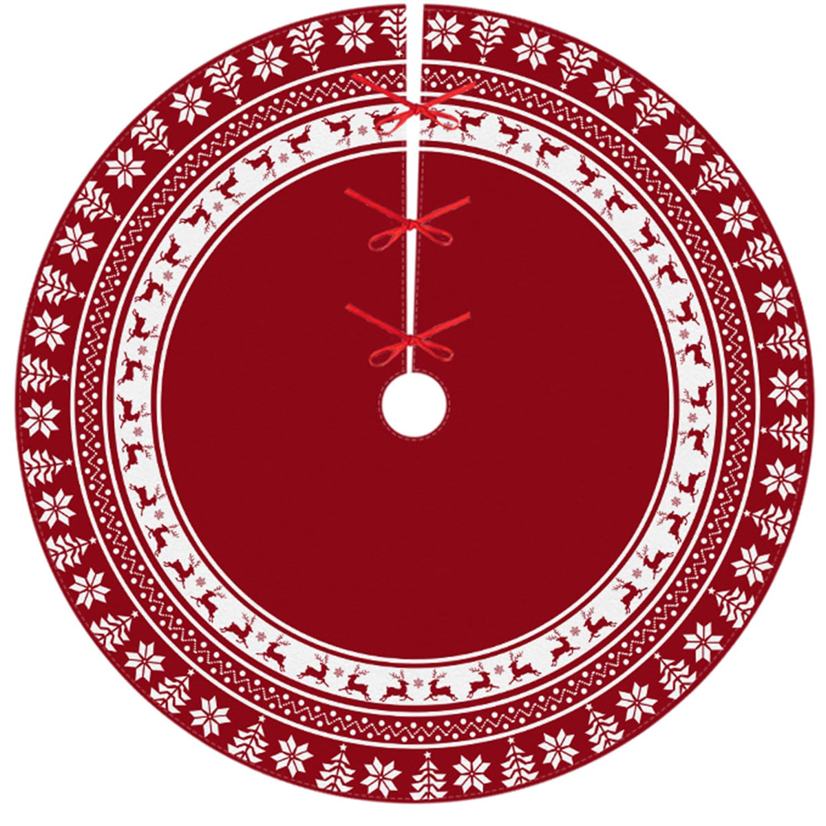 Lizuart Christmas Tree Skirt 48 Inches | Red Xmas Tree Skirt with Rustic Snowflake & Reindeer Pattern, Fits 5 to 7 Foot Trees, Perfect Christmas Decorations for Holiday Trees.