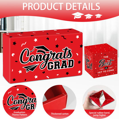 WenmthG 2026 Graduation Surprise Gift Box Explosion for Money - 10 Pcs Grad Pop Out Folding Bounce Money Gift Box with Confetti - Cash Gift Idea for Grad - Graduation Money Bank Party Supply (Red)