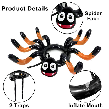 10 PCS Giant Halloween Ring Toss Games Inflatable Spider for Kids Adult Indoor Outdoor Carnival Family Party Games Spider Toys Halloween School Party Favors (2 Giant Spiders, 8 Rings)