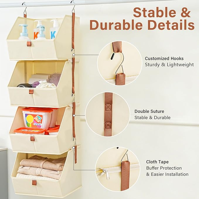 4 Tier Hanging Closet Organizer, Disassemblable Clothes Hanging Shelves