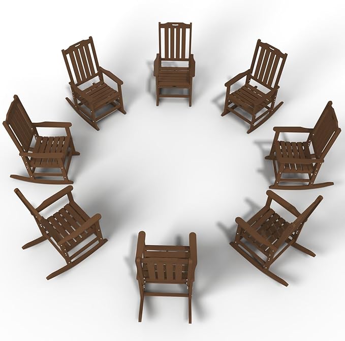 Oversized Rocking Chair Set of 8, Outdoor Rocking Chair for Adults, All Weather Resistant Porch Rocker for Lawn Garden, Wood