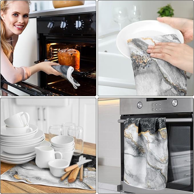 Boyiee Set of 6 Marble Kitchen Towels Gold Black Marble Tea Dish Towels 24 x 16