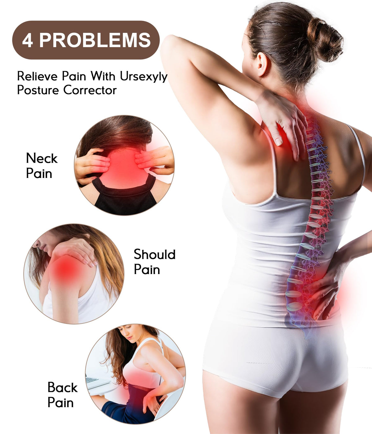 URSEXYLY Back Brace Posture Corrector for Women Adjustable Shoulder Straightener Full Back Support Upper, Lower Back Pain Relief,Spine Straightener Posture Corrector (Pink, XX-Large)