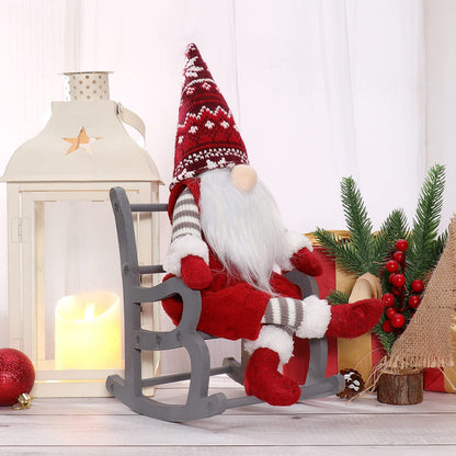 QLEKEY Christmas Gnome Plush with Rocking Chair Handmade Swedish Santa Decor Tomte Decoration Scandinavian Ornaments for Home,Table,Shelf
