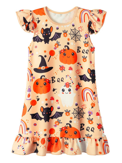 WonderBabe Girls Halloween Nightgown Casual Dress Sleepwear Pajamas Flutter Short Nightgowns for Little Girls Size 5-6 Yellow