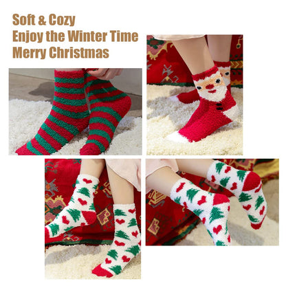 UTTPLL Gift Christmas Socks for Women Men Xmas Winter Fuzzy Socks Cute Funny Printed Fluffy Slipper Sock Set Cozy Warm Calf Dress Socks One Size