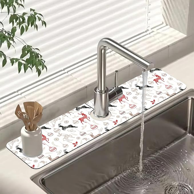 Chrismas Sink Faucet Absorbing Mat Christmas Sink Splash Guard Drying Mat