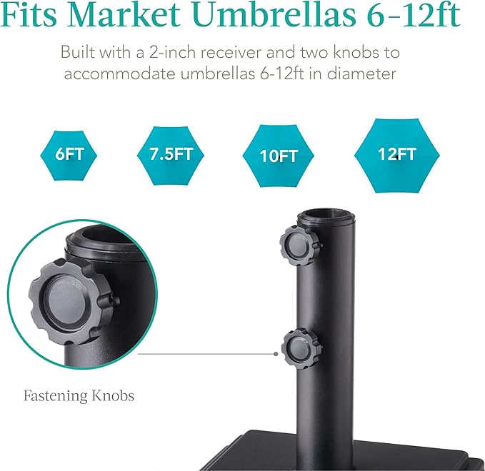 Best Choice Products Fillable Mobile Umbrella Base, Heavy Duty Base, Square Tiered Market Stand for Patio, Deck, Outdoor w/ 4 Wheels, 2 Locks, 2 Knobs, 120lb Capacity - Black