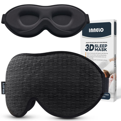 INNELO 3D Contoured Sleep Mask for Side Sleepers, 100% Light Blocking Sleeping Mask for Men & Women, Soft, No Pressure on Eyes, Airplane Blindfold for Travel, Night Eye Cover for Nap, Yoga, Grey